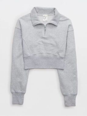 OFFLINE by Aerie ($65) Cropped Quarter Zip Sweatshirt Heather Grey Sz XL